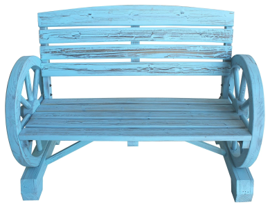 Blue Wash Wagon Wheel Bench