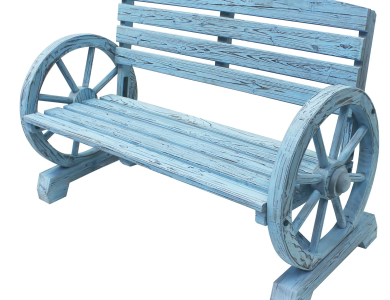 Blue Wash Wagon Wheel Bench