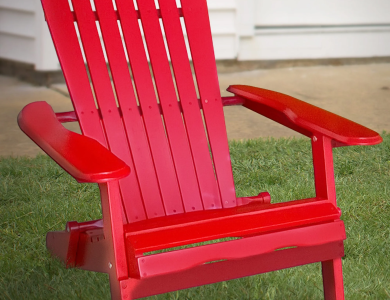 Red and White Folding Adirondack Chair