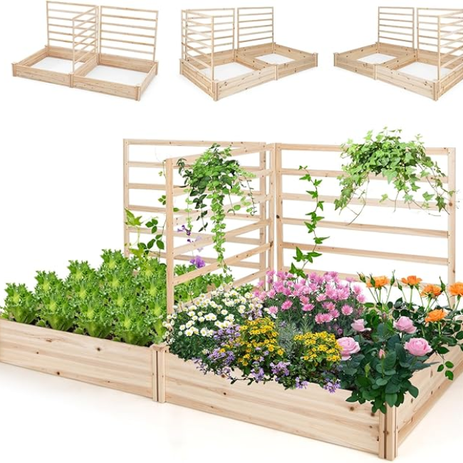 Outdoor Elevated Flower Pots Planting Box for Climbing Plants Vine Vegetables Herbs