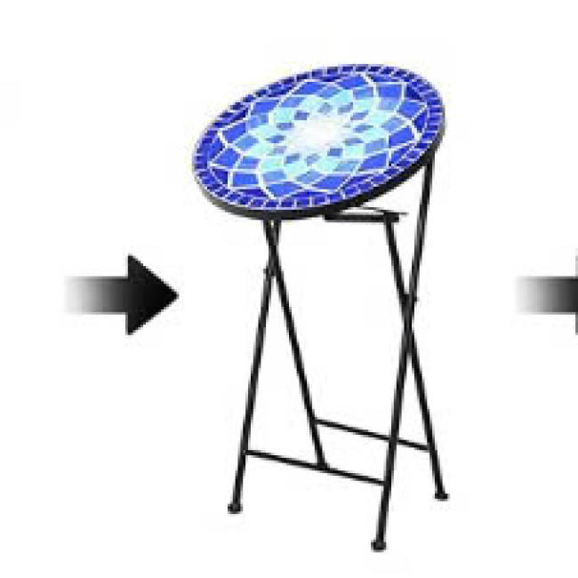 Indoor Outdoor Small End Coffee Table Plant Stand for Patio Balcony Porch (Folding, Blue Flower)