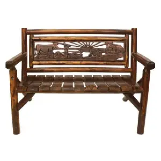 Char-Log Farm Scene Park Bench