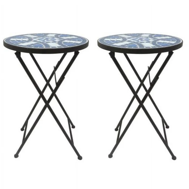 W Unlimited SW2130A-SET2 Mosaic Art Collection Blue Daisy Accent Table (Set of 2)