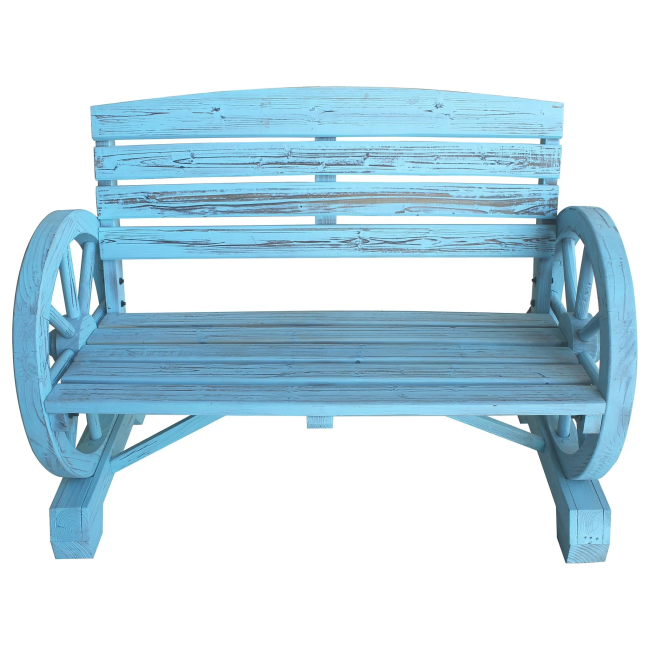 Blue Wash Wagon Wheel Bench