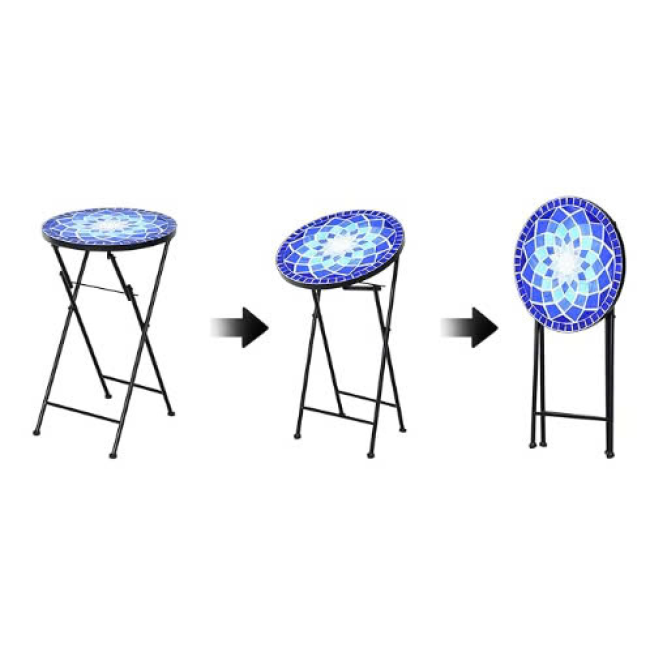 Indoor Outdoor Small End Coffee Table Plant Stand for Patio Balcony Porch (Folding, Blue Flower)