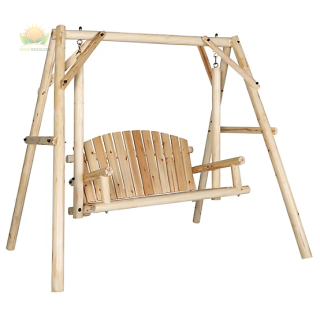 Veikous 2-Person Wood Patio Swing With A-Shaped Stand and Adjustable Hooks