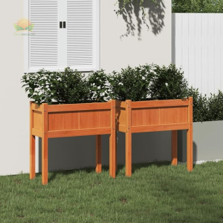 vidaXL Solid Pine Wood Garden Planters - Wax Brown, Rectangular Design for Outdoor Gardens, Balconies and Patios - 2 pcs with Legs, Assembly Required