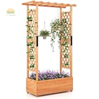 GiantexUK Raised Garden Bed with Arch Trellis, Wooden Garden Planter Box with Drainage Holes, Climbing Plants Vines Vegetables Herbs Flower Pots Grow Box for Patio Backyard
