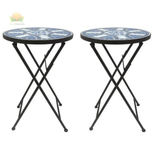 W Unlimited SW2130A-SET2 Mosaic Art Collection Blue Daisy Accent Table (Set of 2)