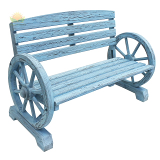 Blue Wash Wagon Wheel Bench