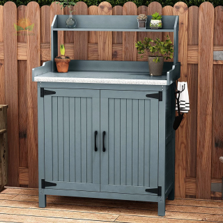 HLR Potting Bench with Storage, Galvanized Steel Tabletop Ourdoor Potting Bench with Storage for Garden Patio, Blue