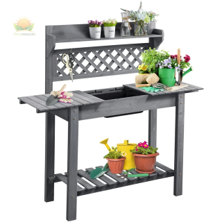 Topeakmart Garden Potting Bench Wooden Work Station for Outdoor, Gray